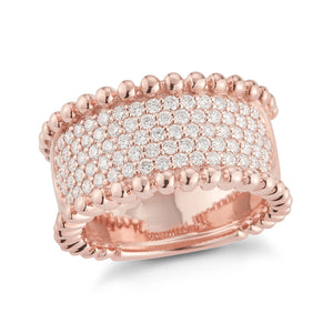 Wide Diamond Band with Gold Bead Edge