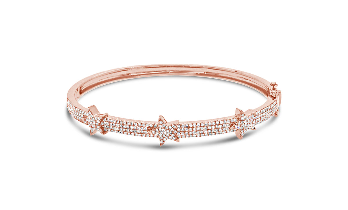 Diamond Tri-Star Bangle Bracelet