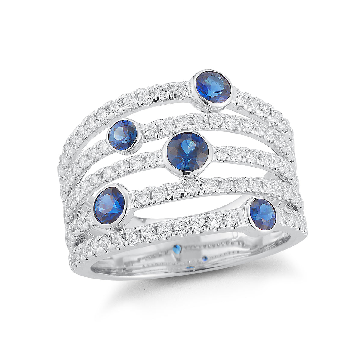 Blue Sapphire & Diamond Multi-row Band