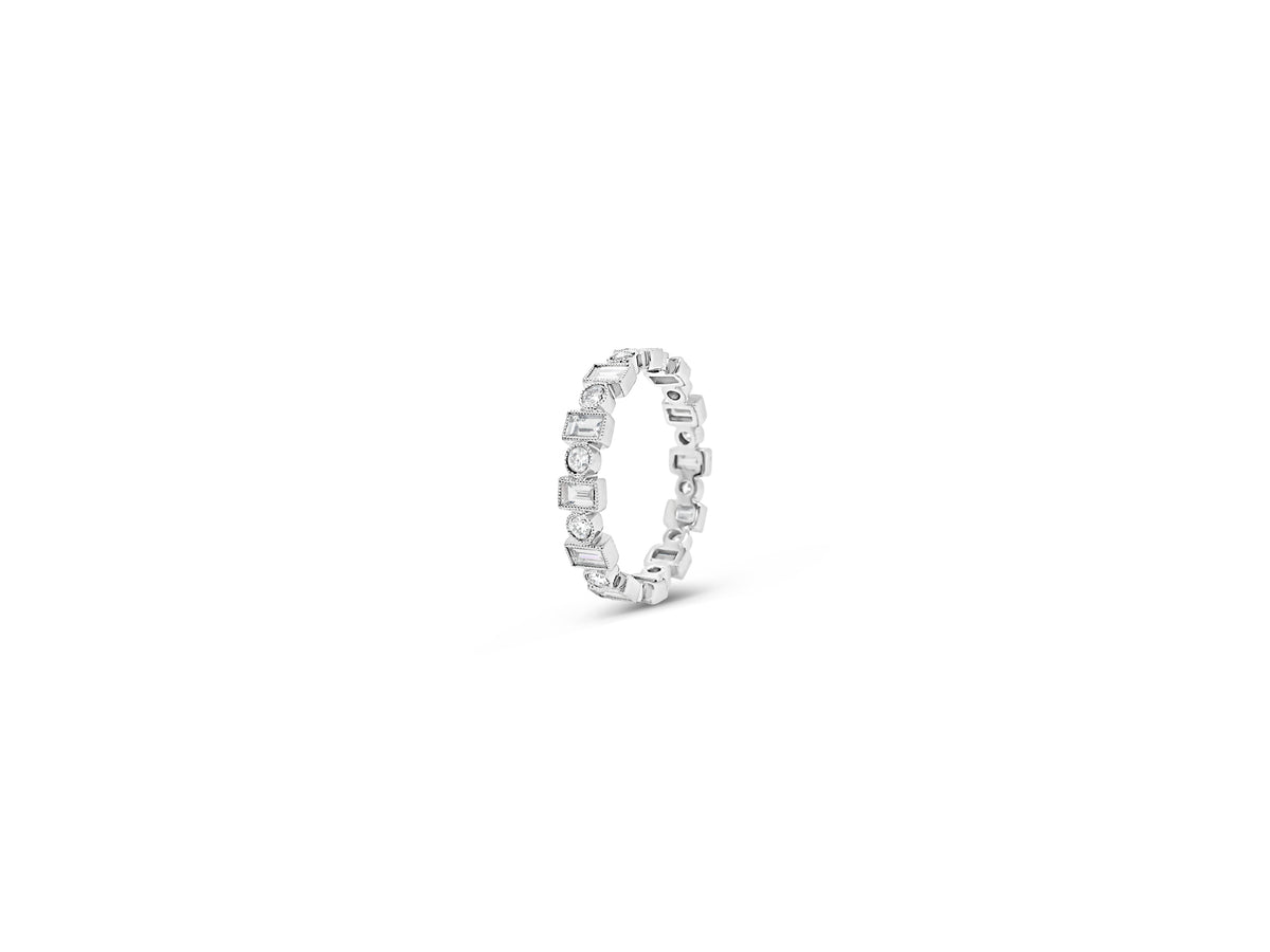 Alternating Round & Baguette Diamond Eternity Band with Milgrain
