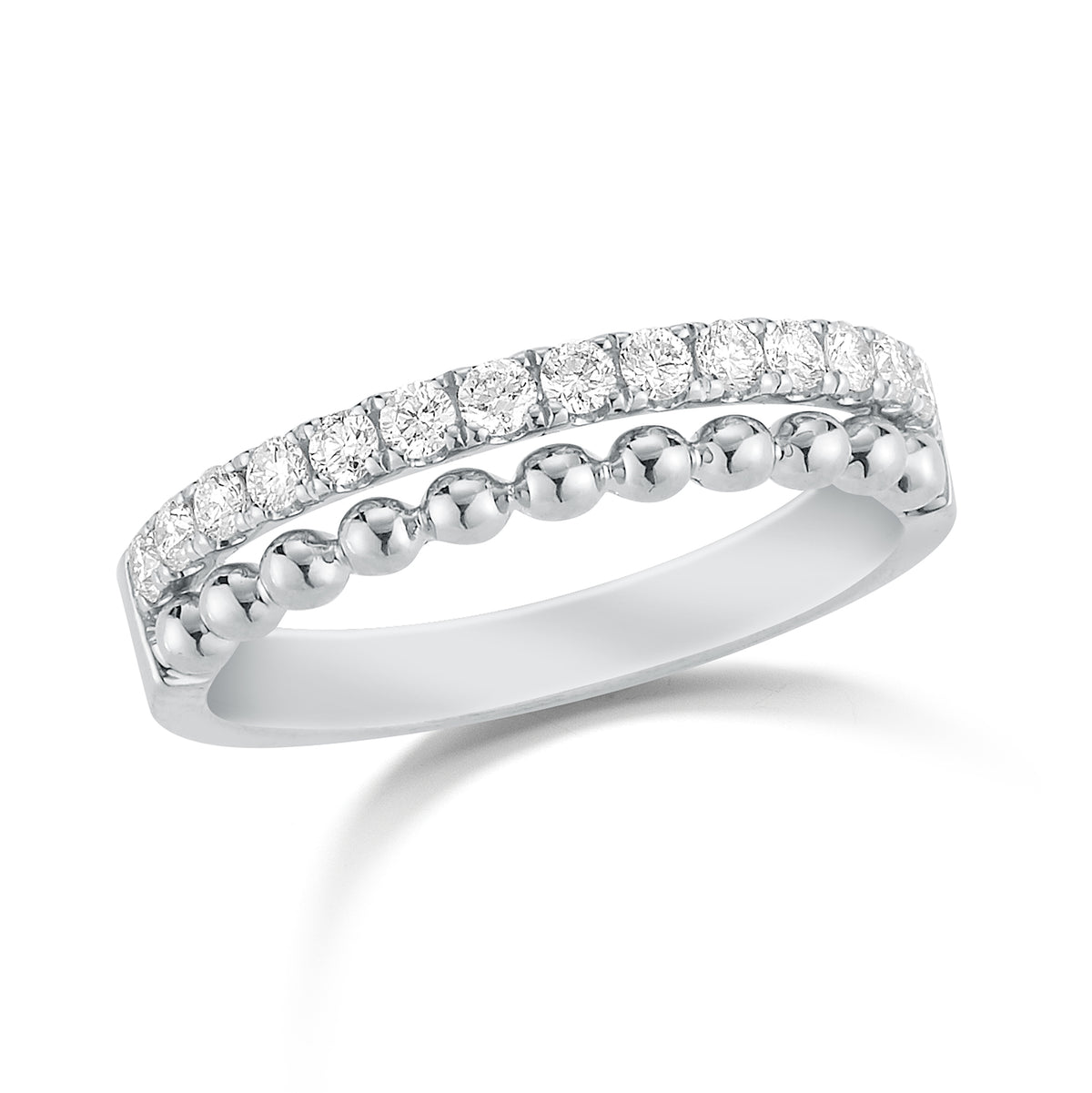 Diamond & Gold Bead Stacking Ring