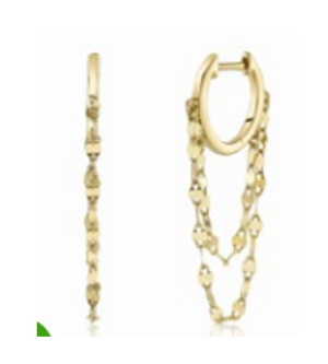 Gold Huggie Earrings with Double Dapped Chains