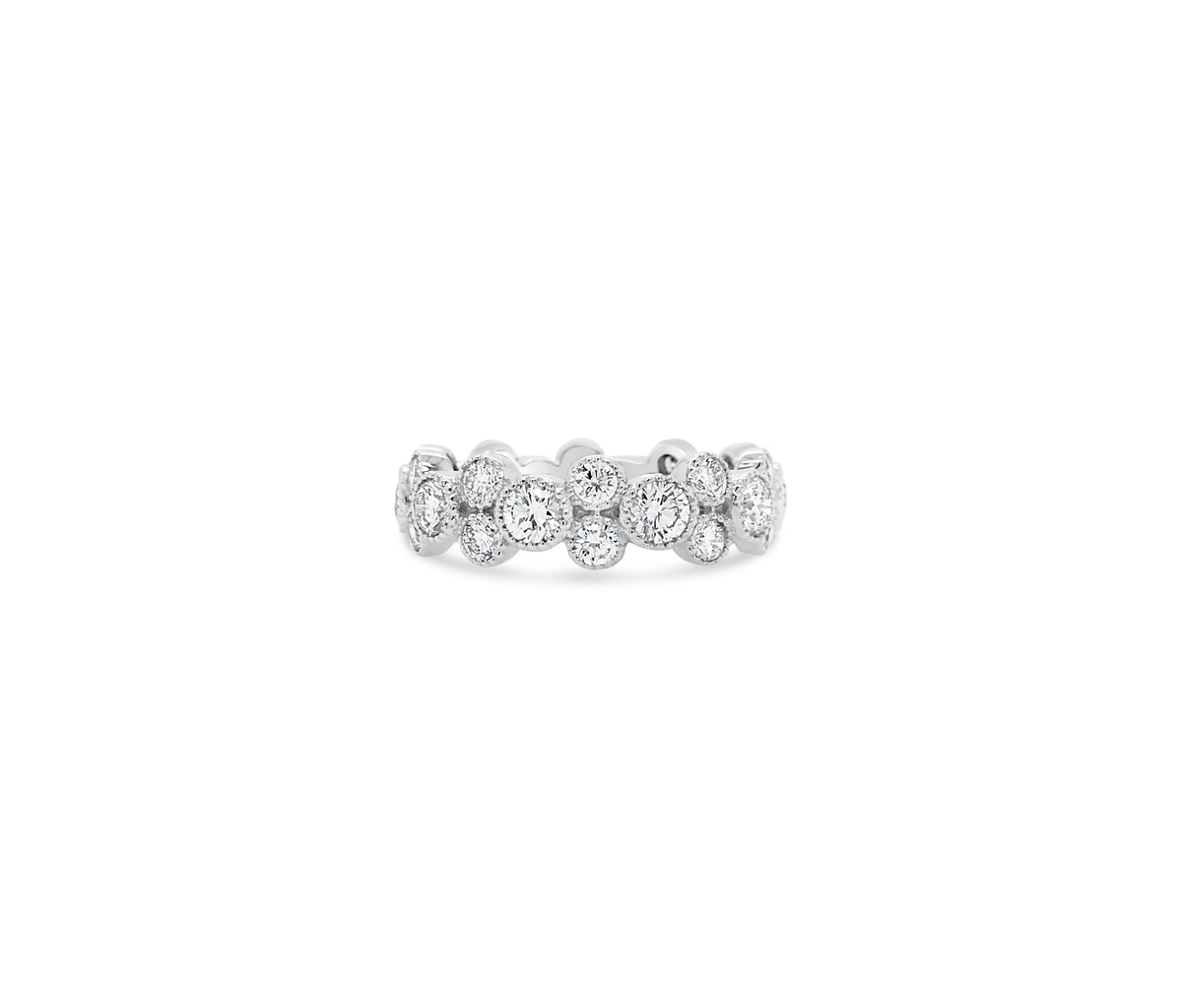 Alternating Bezel-Set Diamond Eternity Ring with Antique Milgrain