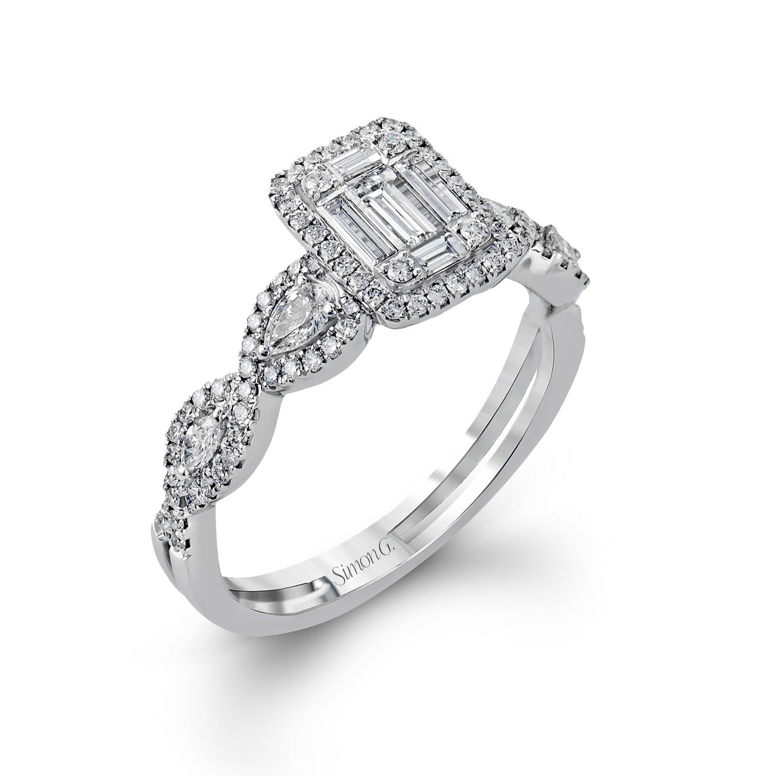 Simon G MR2636 - .35 ctw baguette cut diamonds .14 ctw princess cut diamonds and .05 ctw marquise cut diamonds.
