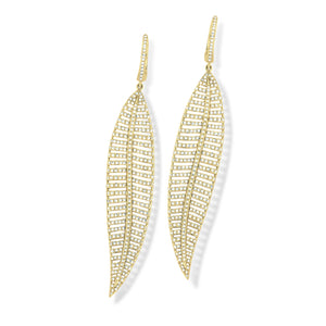 Diamond Leaf Earrings  14k gold, 8.74 grams, 572 round pave-set diamonds, 1.36 carats.