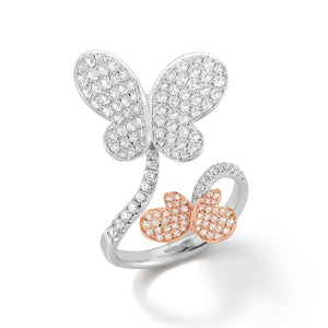 Two-tone Diamond Butterfly Ring  18k gold, 4.67 grams, 140 round pave-set diamonds 1.30 carats.
