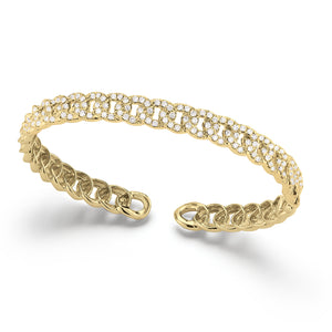 Diamond Small Link Cuff Bracelet -14K yellow gold weighing 13.86 grams -153 round diamonds totaling 1.64 carats