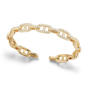 Diamond Wide Link Cuff Bracelet -18K yellow gold weighing 24.36 grams -124 round pave-set diamonds totaling 2.82 carats.