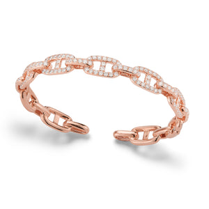 Diamond Wide Link Cuff Bracelet -18K rose gold weighing 24.36 grams -124 round pave-set diamonds totaling 2.82 carats.