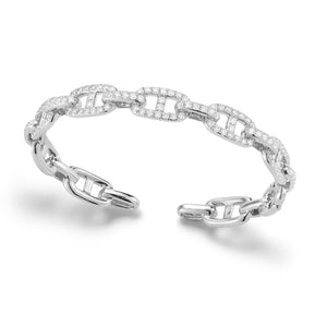 Diamond Wide Link Cuff Bracelet -18K white gold weighing 24.36 grams -124 round pave-set diamonds totaling 2.82 carats.