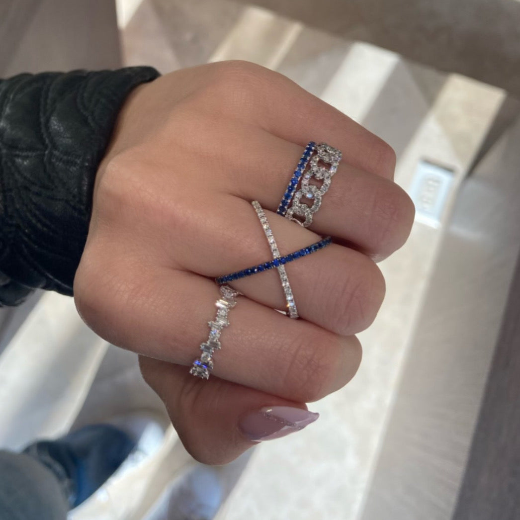 Female Model Wearing Diamond Curb Link Ring - 18K gold weighing 4.70 grams  - 48 round diamonds weighing 0.58 carats