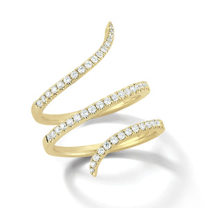 Diamond Triple Twist Ring  18k gold, 6.10 grams, 53 round shared prong-set diamonds .57 carats.