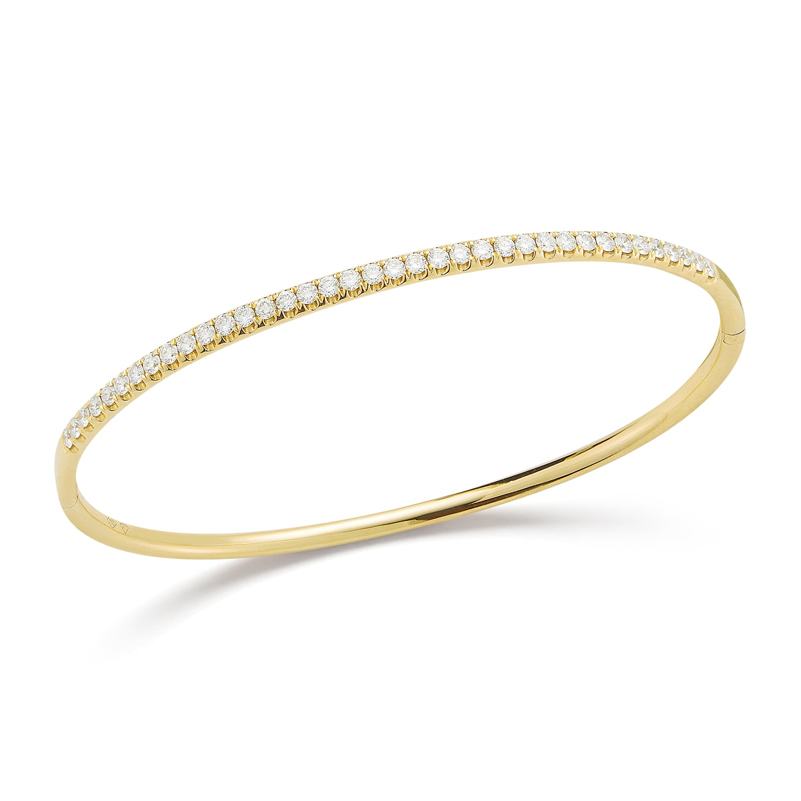 Diamond Slim Classic Bangle Bracelet -14K yellow gold weighing 10.14 grams -37 round pave-set diamonds totaling 0.95 carats