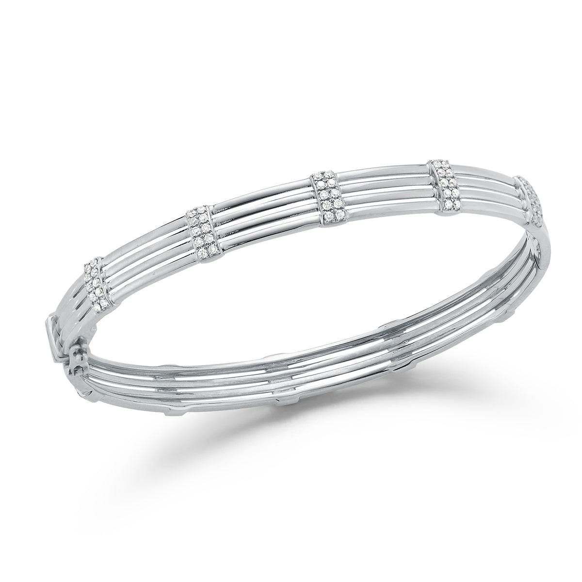 Diamond Multilayer Bangle Bracelet -14K white gold weighing 12.42 grams -100 round prong set diamonds totaling 0.62 carats