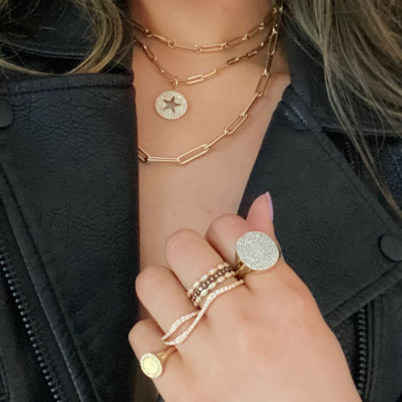 Pave Diamond Signet Ring   -14K gold weighing 7.20 grams  -233 round diamonds totaling 0.77 carats