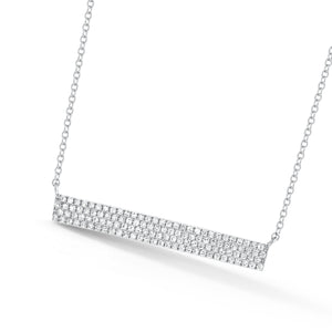 Pave Diamond Bar Necklace  -14K white gold weighing 2.22 grams  -118 round pave-set diamonds totaling 0.27 carats.