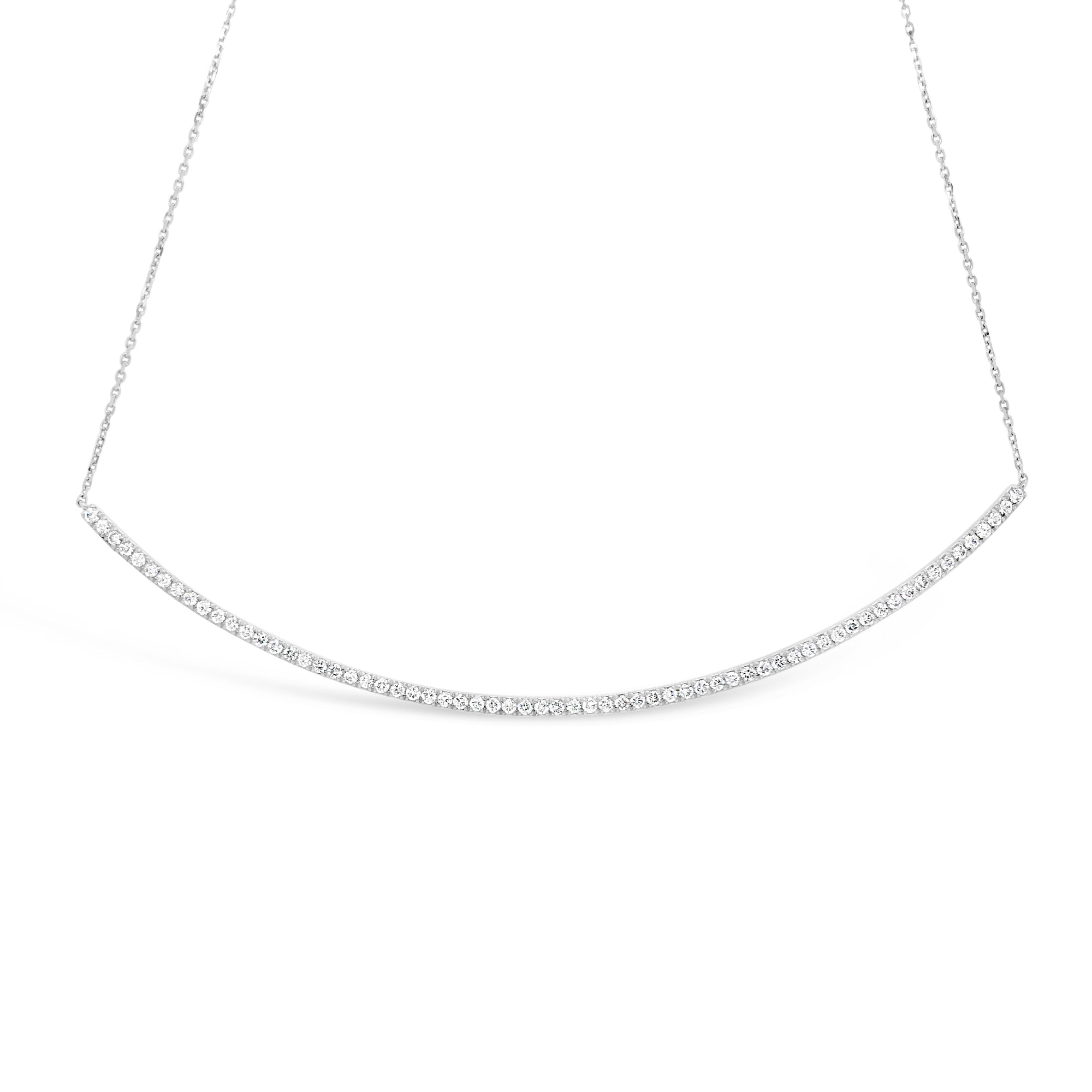 4" Diamond Bar Necklace -14K white gold weighing 5.0 grams -65 round diamonds totaling 1.11 carats