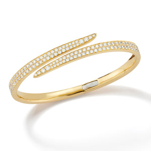 Diamond Bypass Bangle Bracelet -18K yellow gold weighing 25.44 grams -114 round pave-set diamonds totaling 2.89 carats