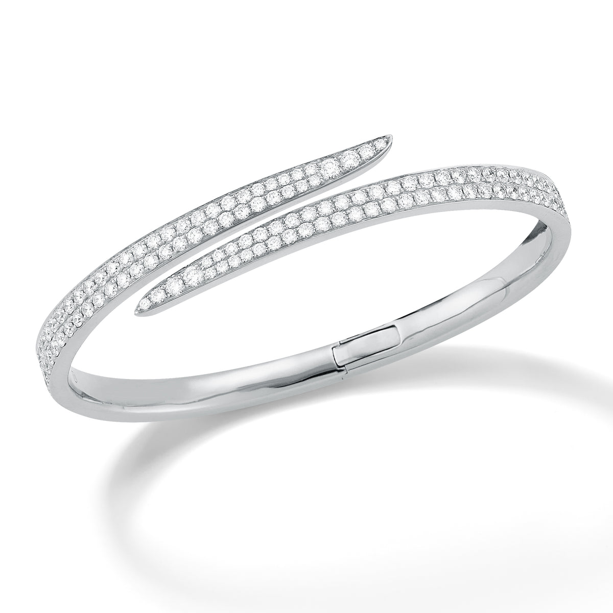 Diamond Bypass Bangle Bracelet -18K white gold weighing 25.44 grams -114 round pave-set diamonds totaling 2.89 carats