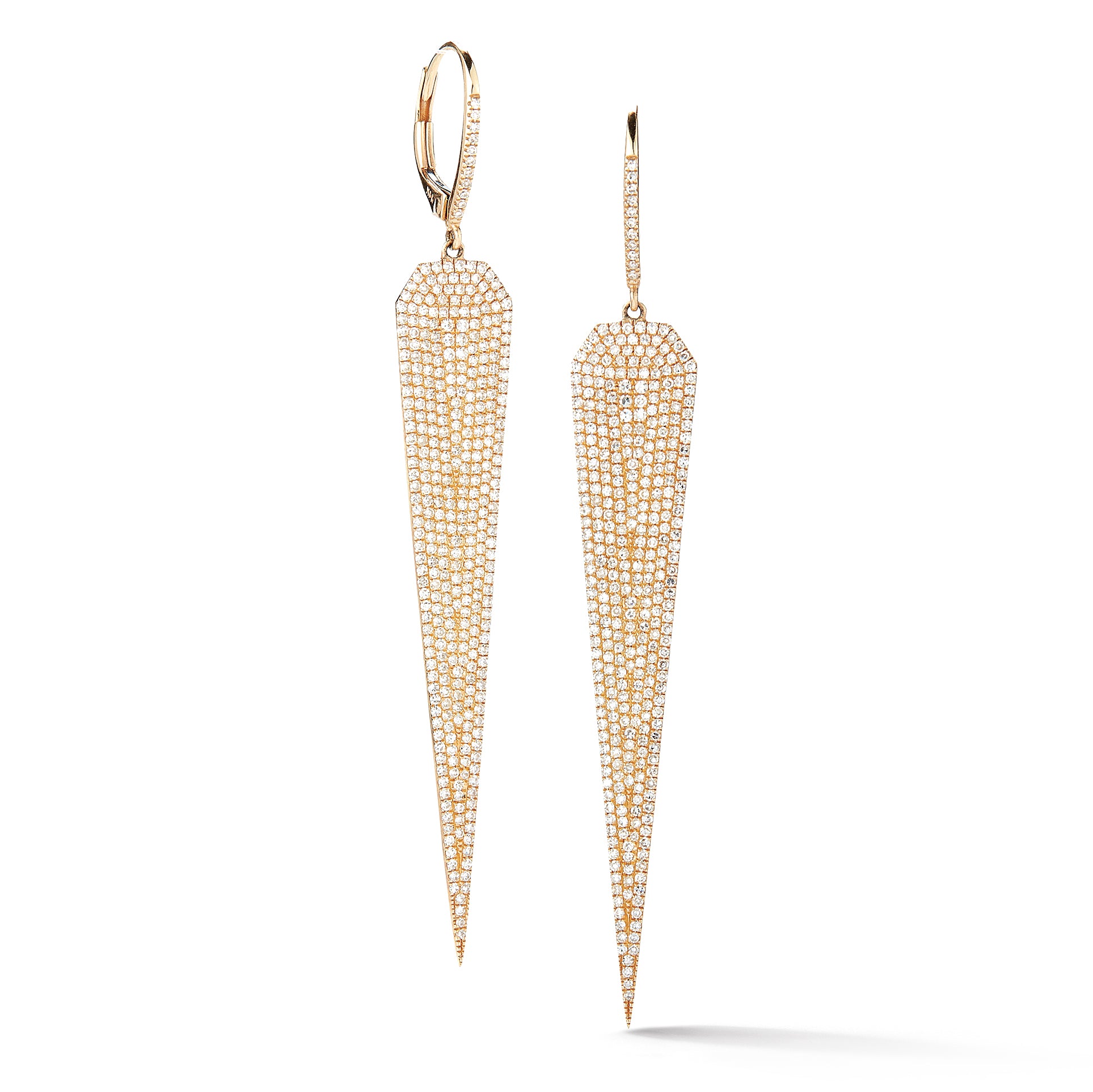 Pave-set Diamond Dagger Earrings  14kt gold, 4.85 grams, 528 round pave-set diamonds, 1.12 carats.