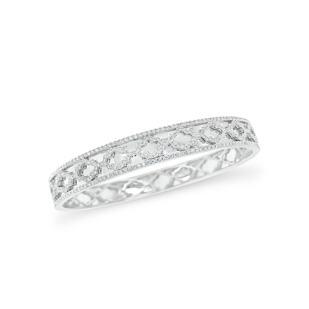Diamond Quatrefoil Bangle -14K white gold weighing 24.16 grams -350 round diamonds totaling 1.10 carats