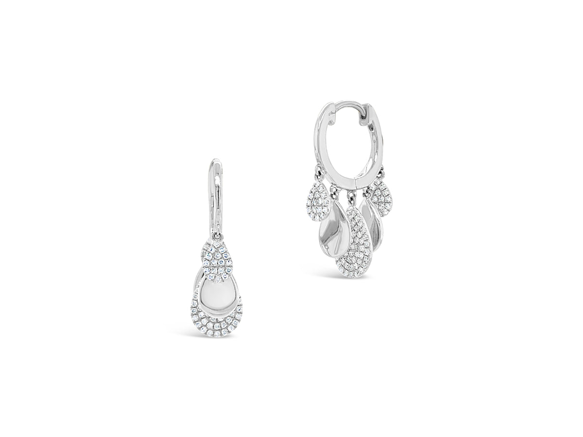 Gold huggies with diamond tear-drops -14k gold weighing 4.50 grams  -182 round diamonds weighing .41 carats