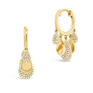 Gold huggies with diamond tear-drops -14k gold weighing 4.50 grams  -182 round diamonds weighing .41 carats