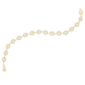 Diamond & Gold Tri-Link Bracelet -14K yellow gold weighing 5.58 grams -338 round diamonds totaling 0.95 carats