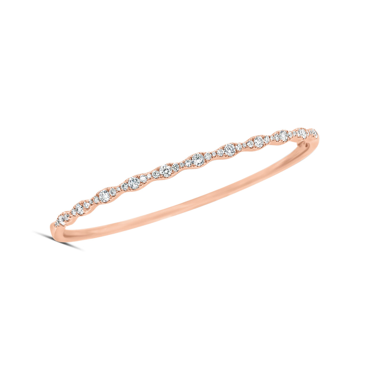 Diamond Ripple Bangle  - 14K gold weighting 10.21 grams.  - 45 round stones totaling 0.83 carats.
