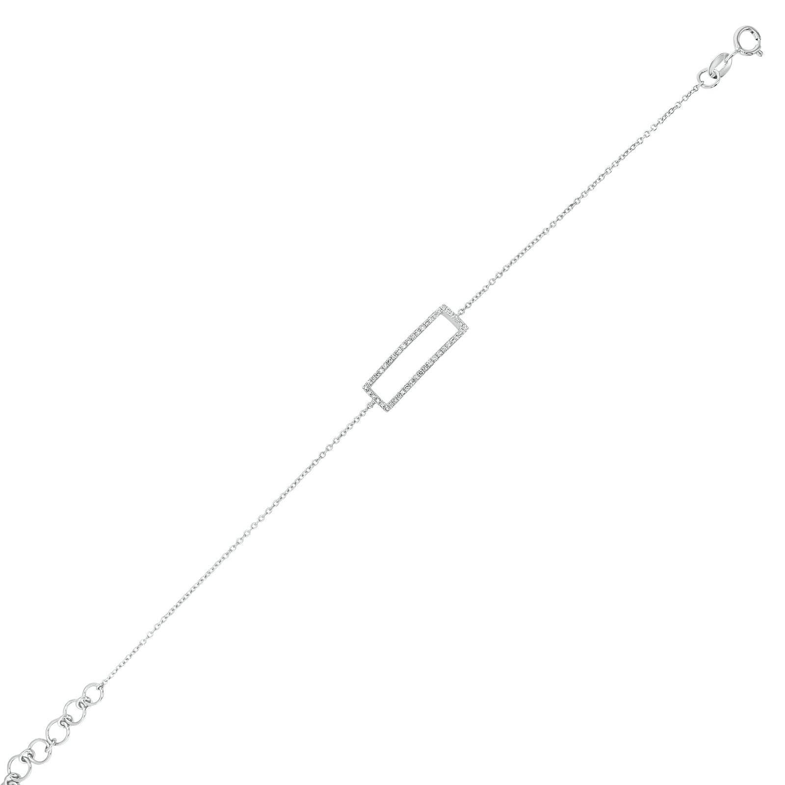 Diamond Open Rectangle Bracelet - 14K rose gold weighing 1.36 grams - 46 round diamonds totaling 0.11 carats