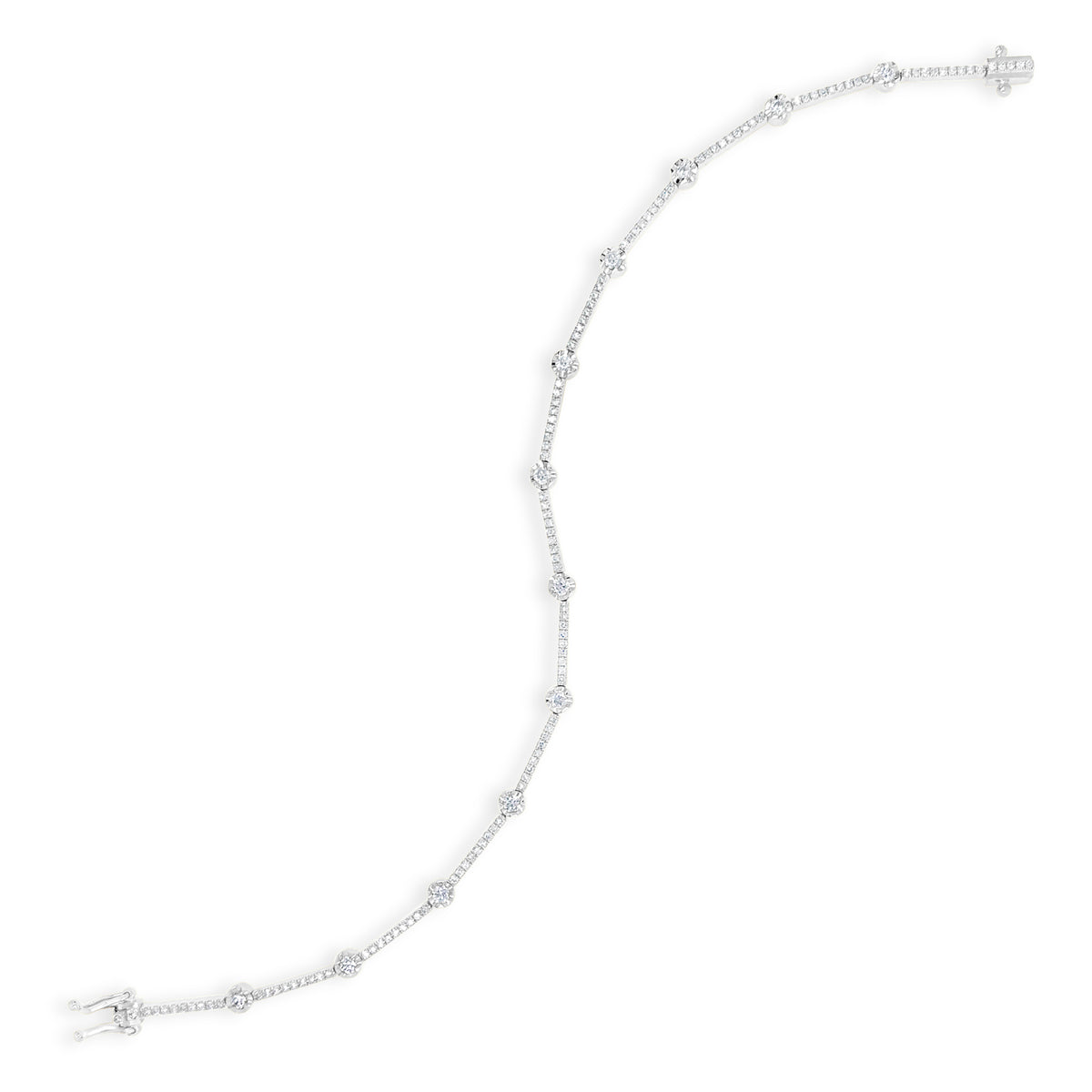 Prong-Set Diamond Link Fashion Bracelet -14K white gold weighing 4.31 grams -12 round diamonds totaling 0.37 carats -124 round diamonds totaling 0.37 carats