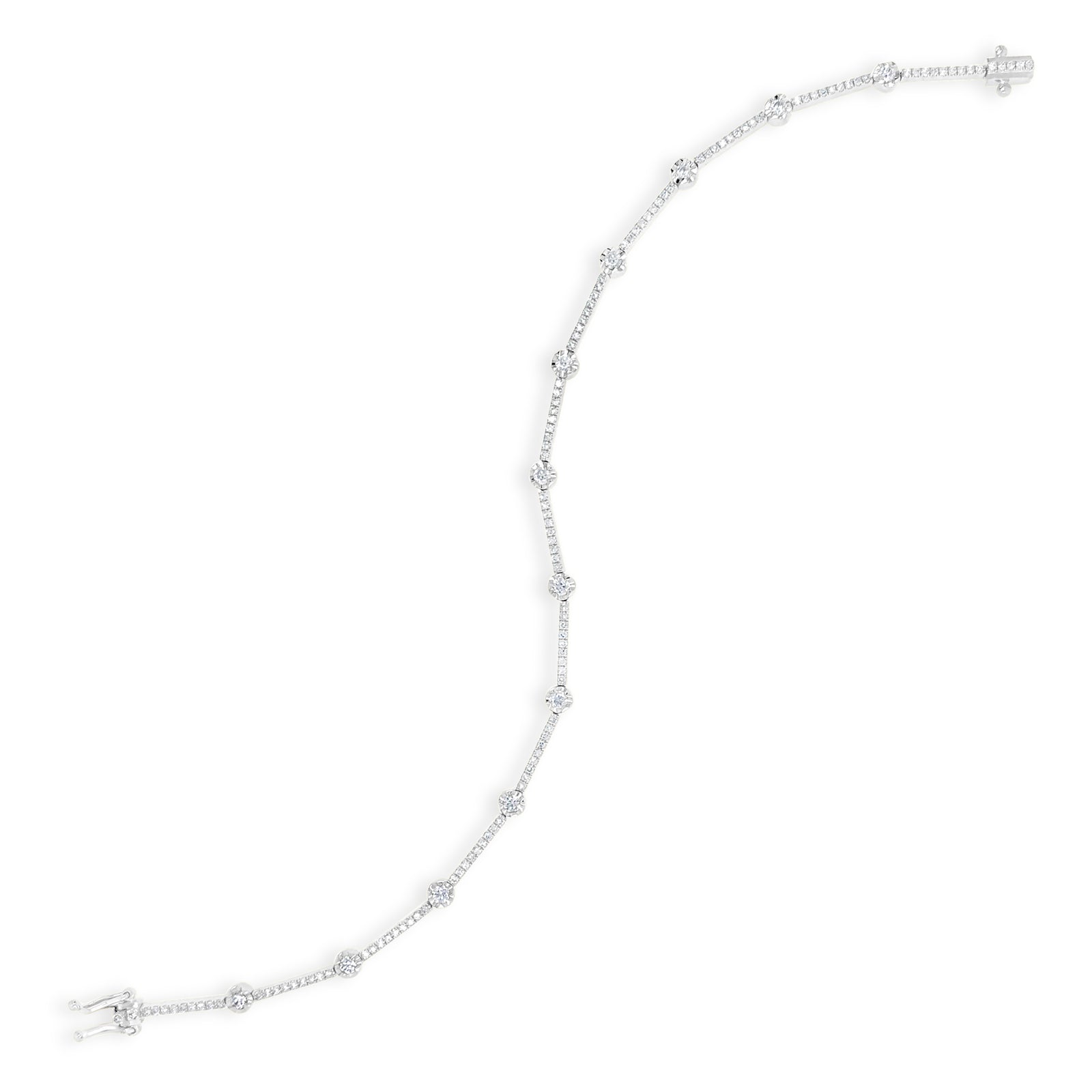 Prong-Set Diamond Link Fashion Bracelet -14K white gold weighing 4.31 grams -12 round diamonds totaling 0.37 carats -124 round diamonds totaling 0.37 carats