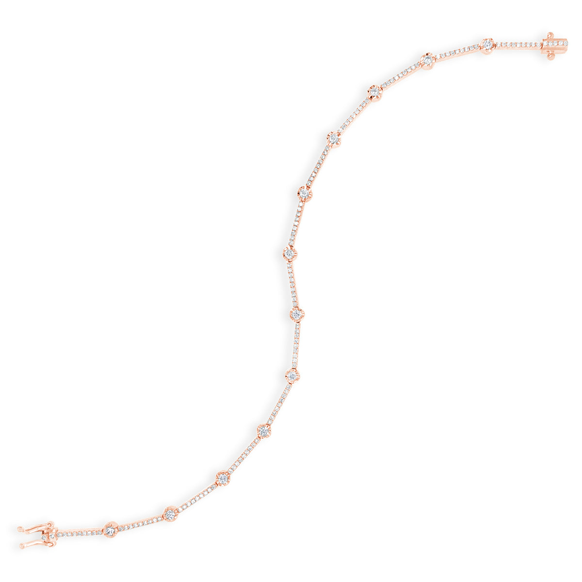 Prong-Set Diamond Link Fashion Bracelet -14K rose gold weighing 4.31 grams -12 round diamonds totaling 0.37 carats -124 round diamonds totaling 0.37 carats