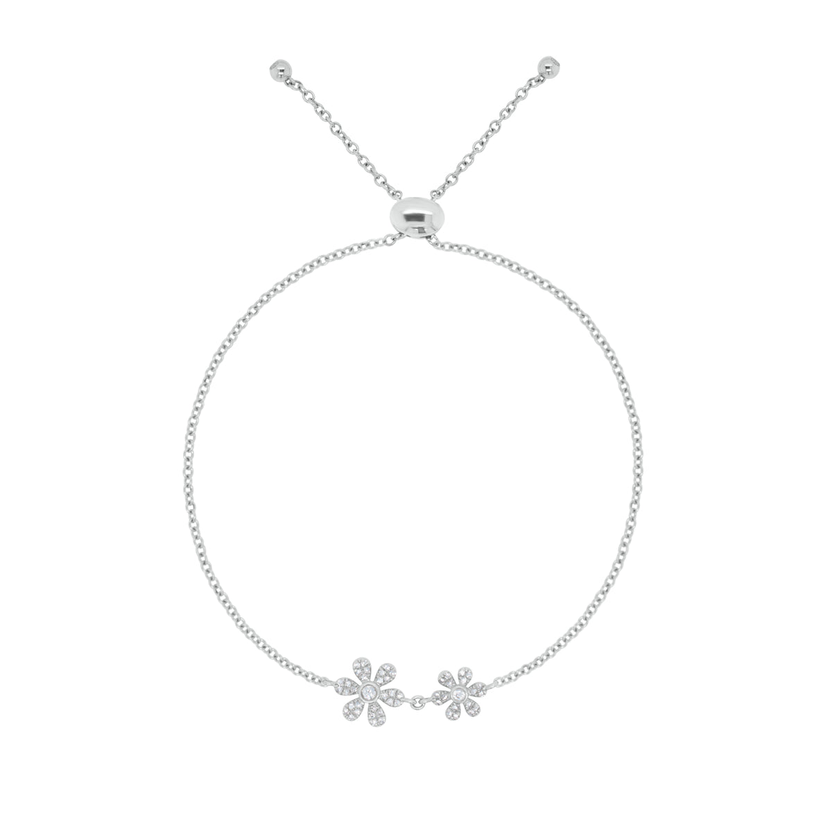 Diamond Adjustable Flower Bracelet -14K white gold weighing 2.31 grams -52 round diamonds totaling 0.19 carats -Adjustable bead closure
