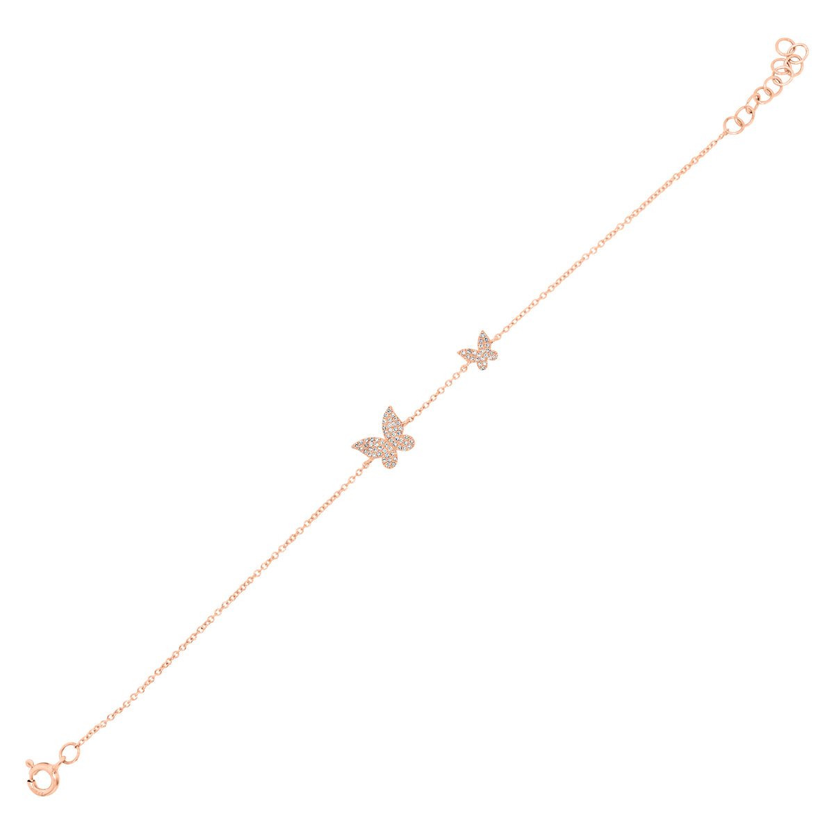 Diamond Butterflies Bracelet -Spring ring clasp -14k rose gold 1.35GR -76 Round 0.18 total carat weight