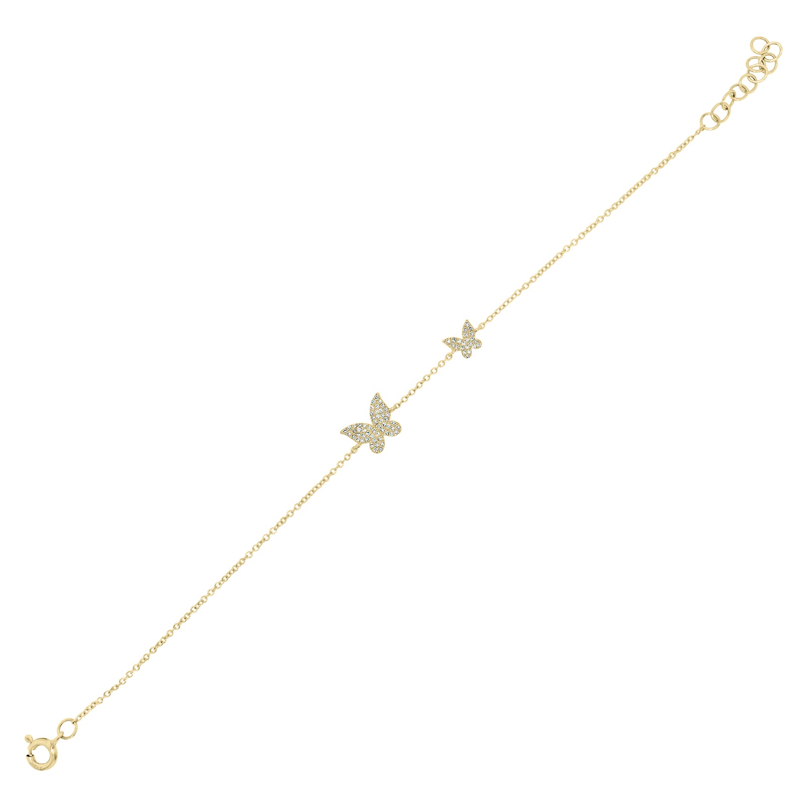 Diamond Butterflies Bracelet -Spring ring clasp -14k yellow gold 1.35GR -76 Round 0.18 total carat weight
