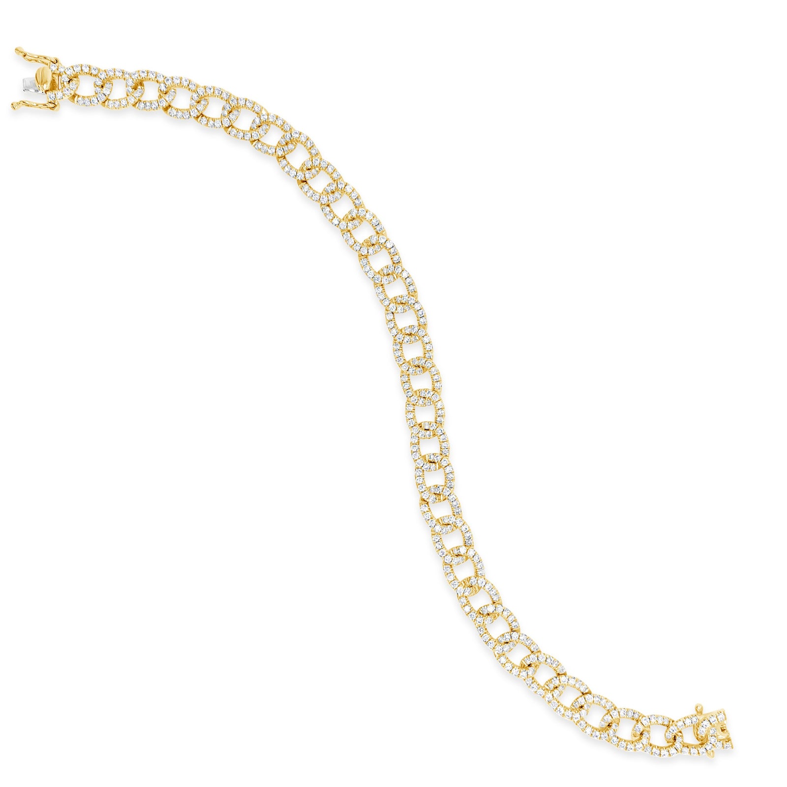 Diamond Cuban Link Bracelet -14K yellow gold weighing 11.66 grams -386 round diamonds totaling 2.85 carats