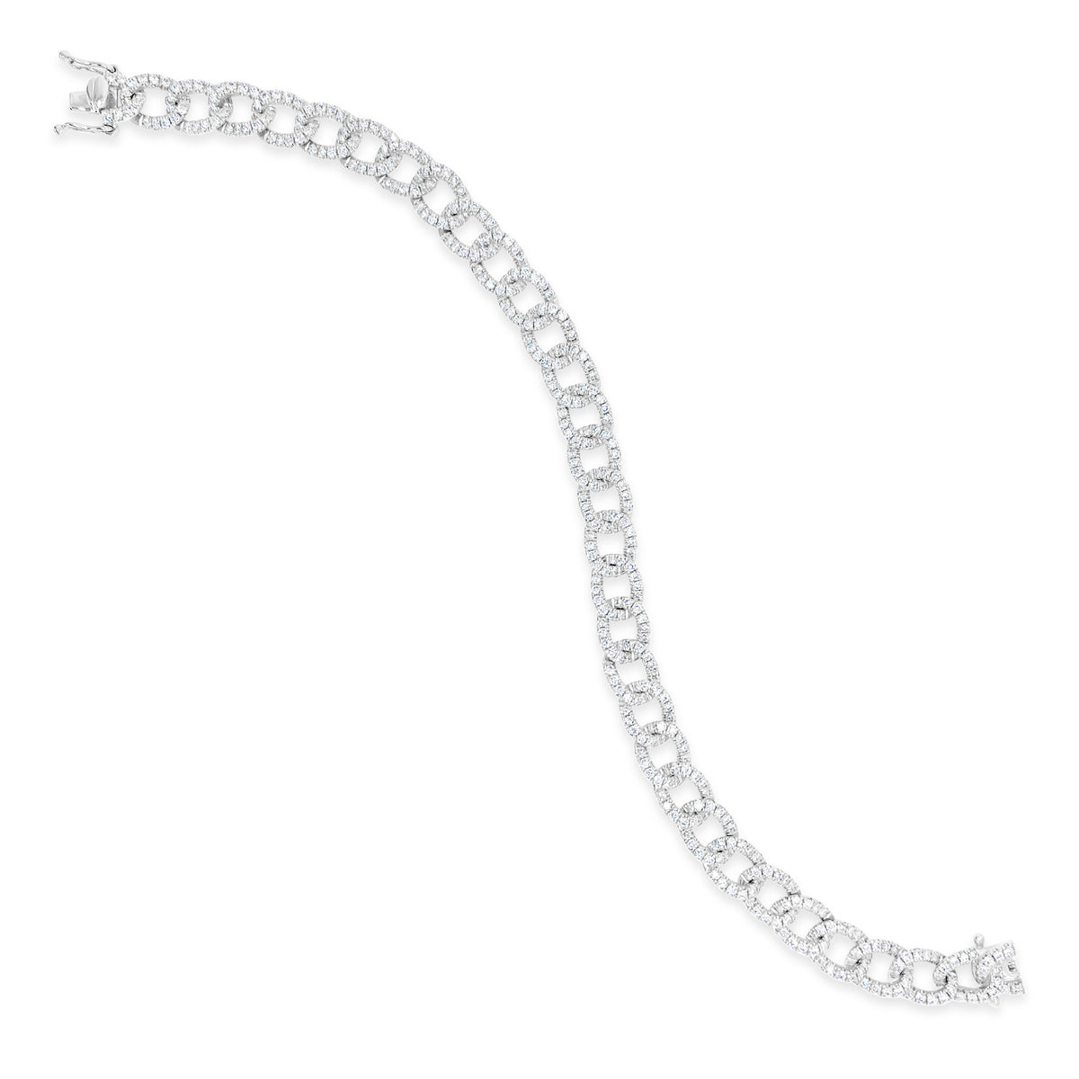 Diamond Cuban Link Bracelet -14K white gold weighing 11.66 grams -386 round diamonds totaling 2.85 carats