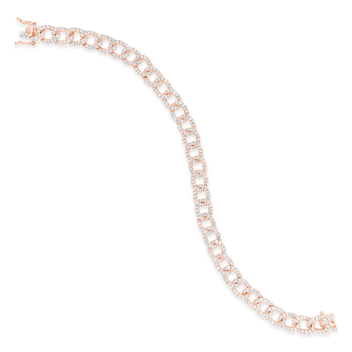 Diamond Cuban Link Bracelet -14K rose gold weighing 11.66 grams -386 round diamonds totaling 2.85 carats