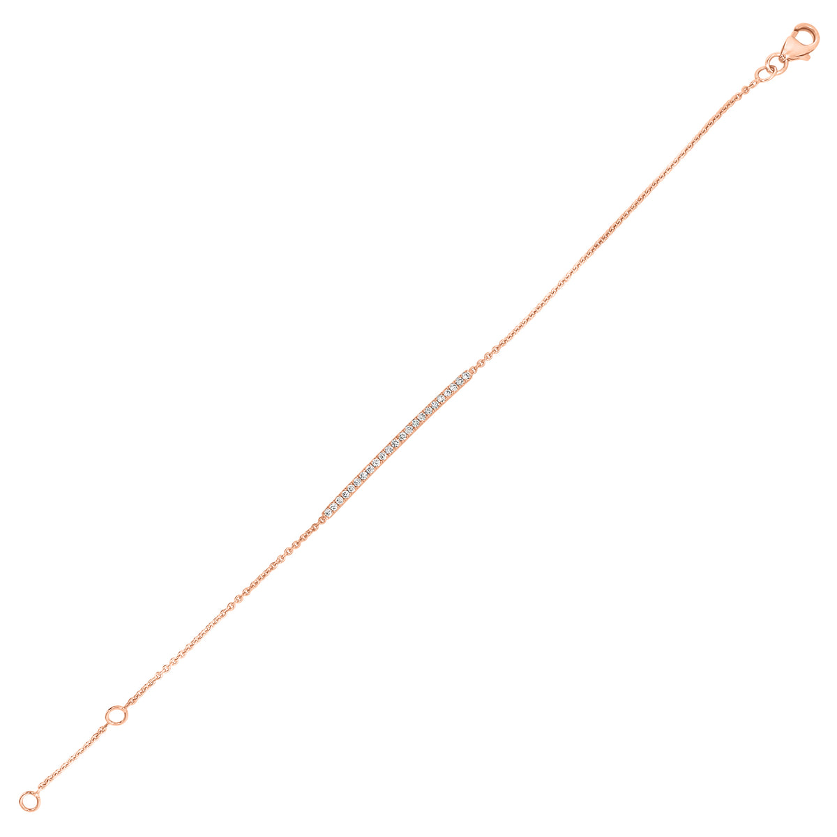 Diamond Slim Bar Bracelet - 18K rose gold weighing 2.02 grams - 23 round diamonds totaling 0.22 carats