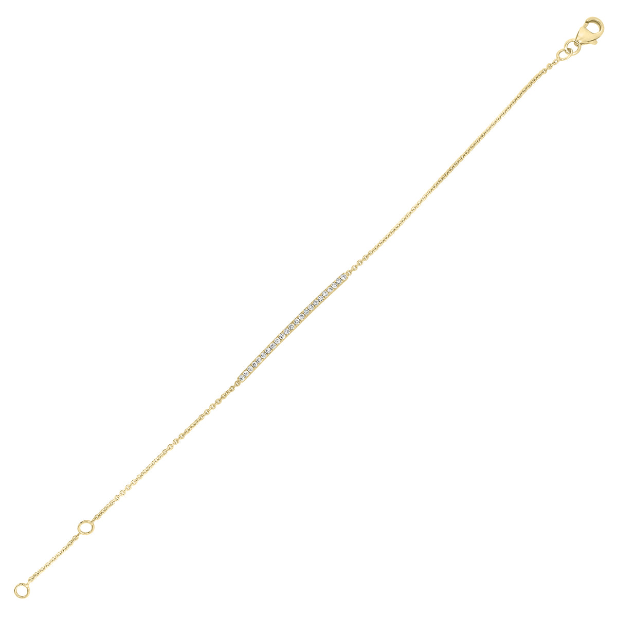 Diamond Slim Bar Bracelet - 18K yellow gold weighing 2.02 grams - 23 round diamonds totaling 0.22 carats