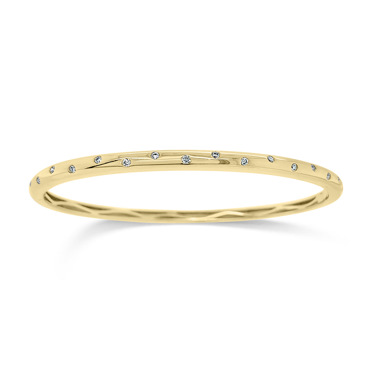 Diamond Dot Bangle Bracelet  - 14K gold weighting 13.57 grams.  - 17 Round Diamond totaling 0.25 carets. 