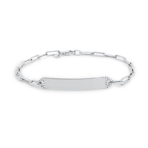 Diamond ID Bracelet with Paperclip Chain - 14K white gold weighing 3.21 grams - 26 round diamonds totaling 0.07 carats