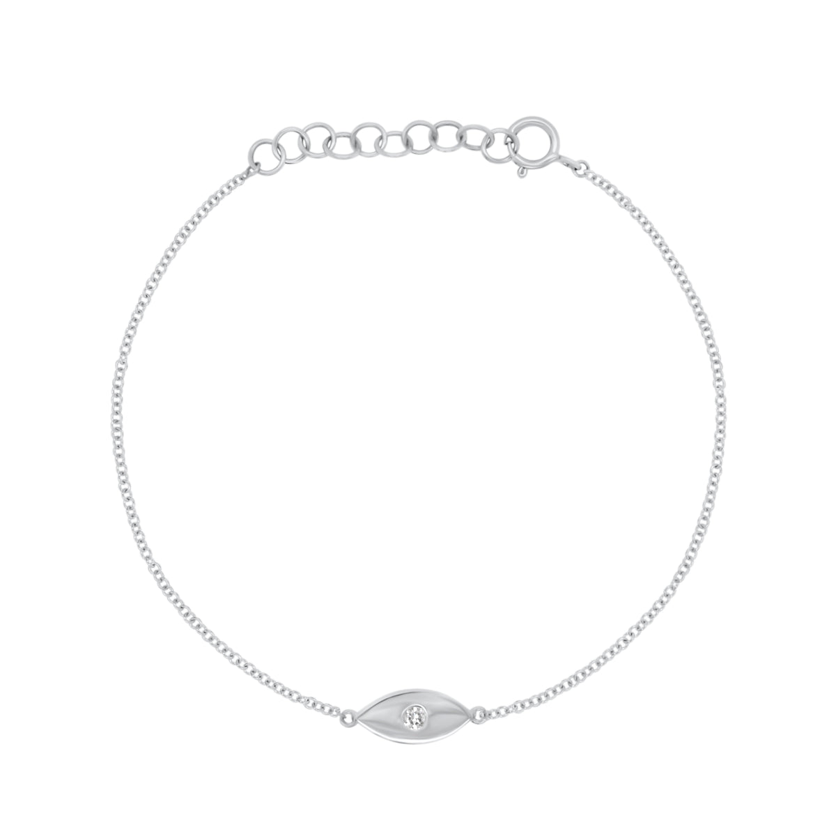 Diamond & Gold Evil Eye Bracelet - 14K white gold weighing 1.18 grams - 0.03 ct round diamond