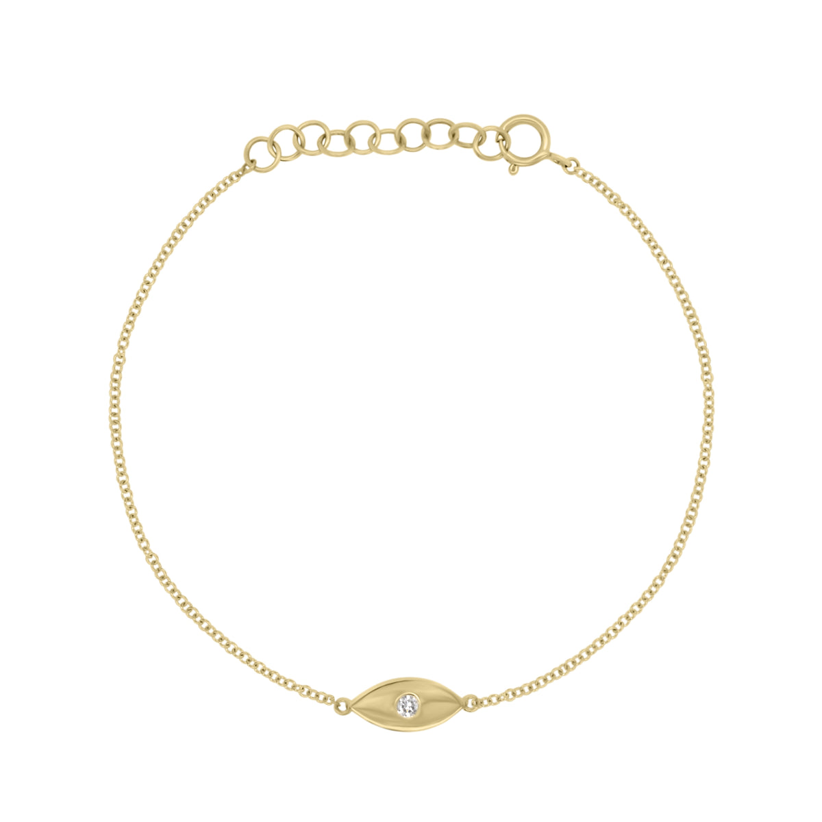 Diamond & Gold Evil Eye Bracelet - 14K yellow gold weighing 1.18 grams - 0.03 ct round diamond