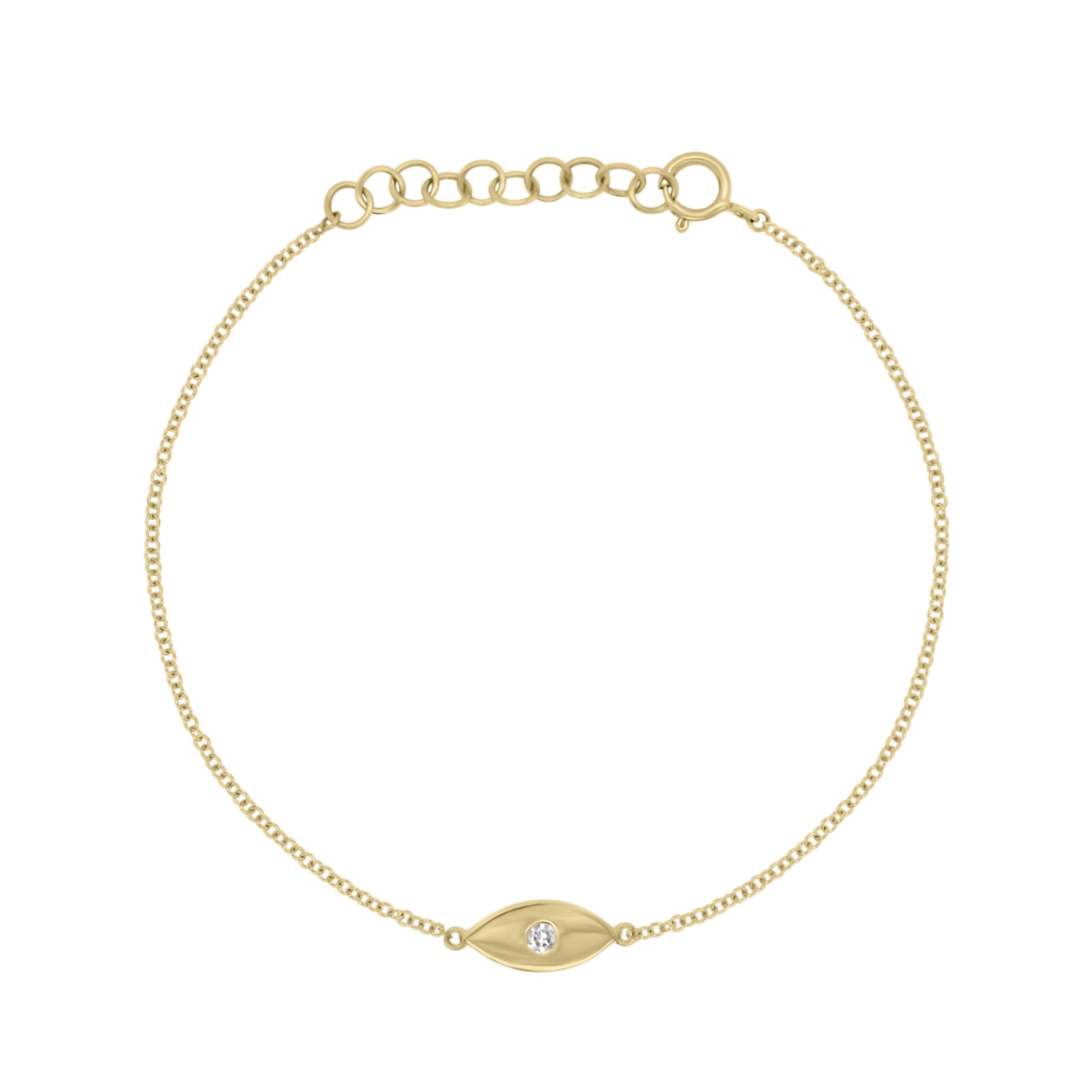 Diamond & Gold Evil Eye Bracelet - 14K yellow gold weighing 1.18 grams - 0.03 ct round diamond