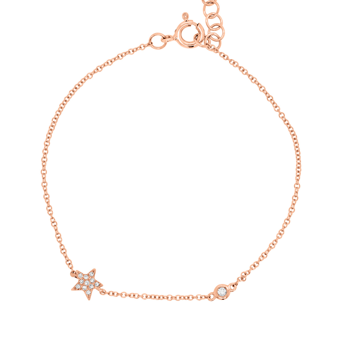 Diamond Star & Bezel Bracelet - 14K rose gold weighing 0.95 grams - 12 round diamonds totaling 0.06 carats