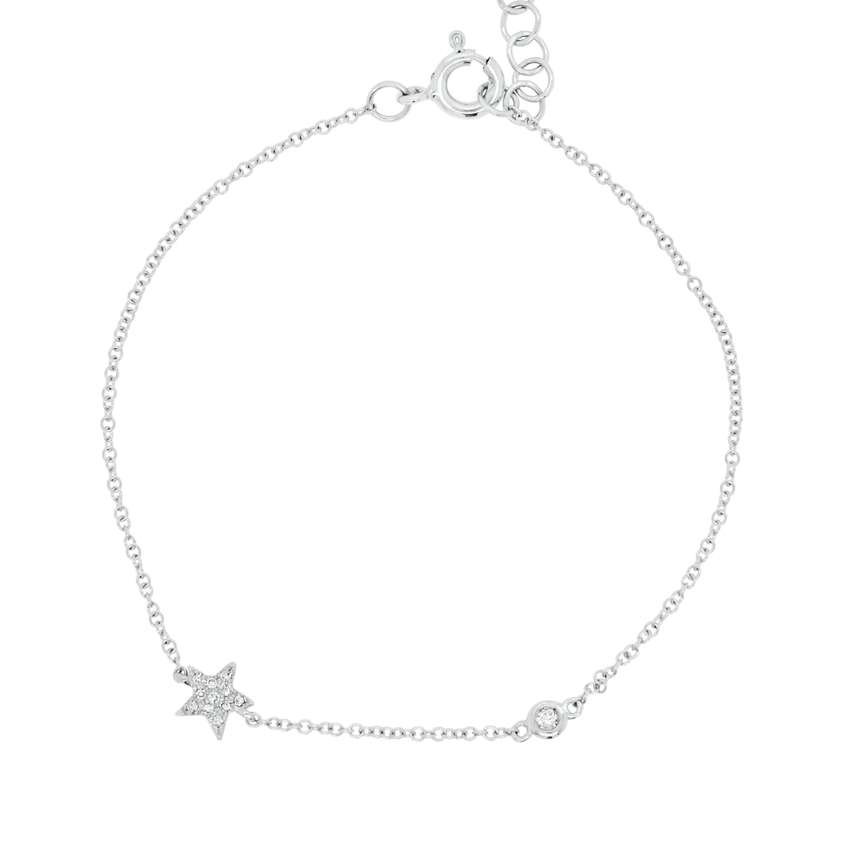 Diamond Star & Bezel Bracelet - 14K white gold weighing 0.95 grams - 12 round diamonds totaling 0.06 carats