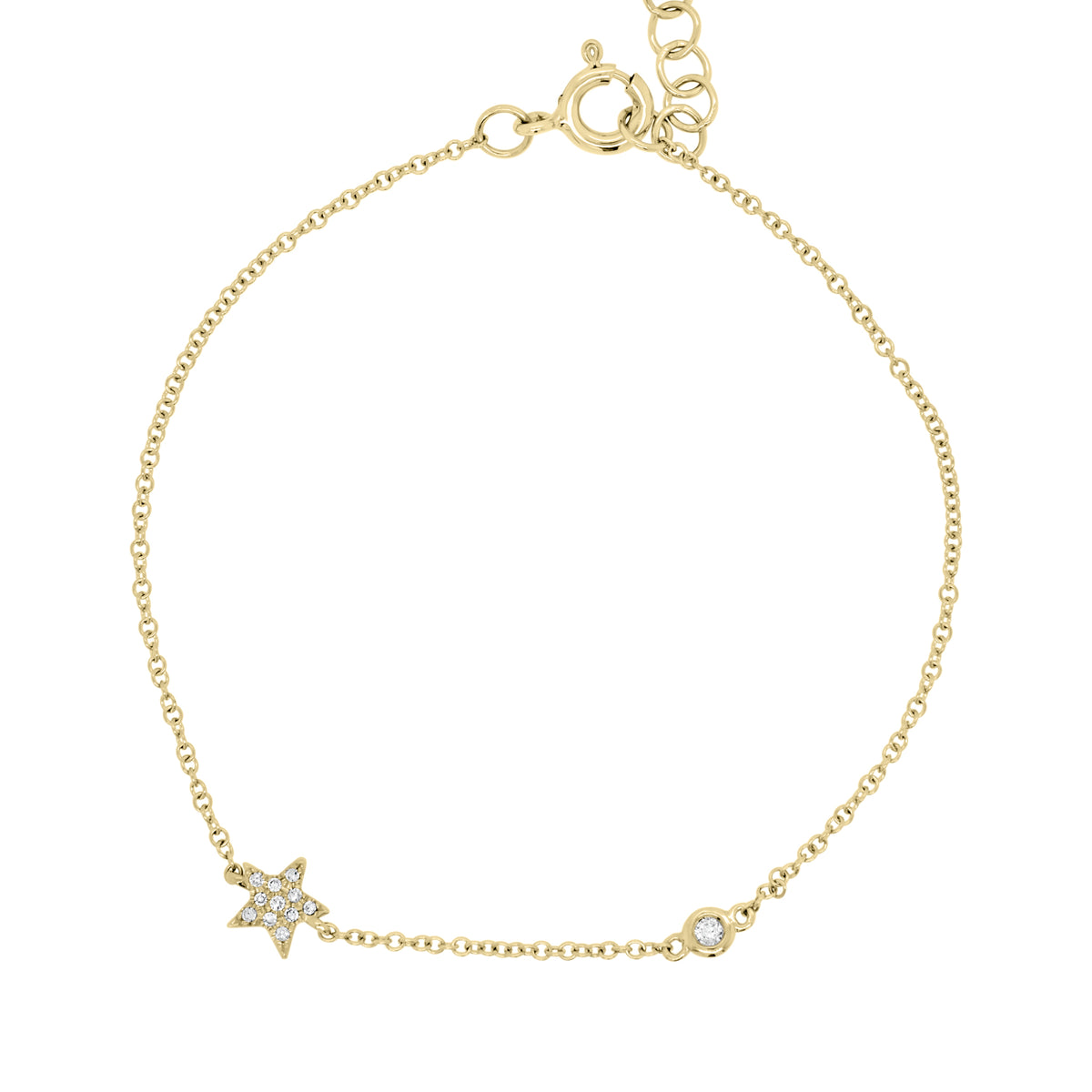 Diamond Star & Bezel Bracelet - 14K yellow gold weighing 0.95 grams - 12 round diamonds totaling 0.06 carats