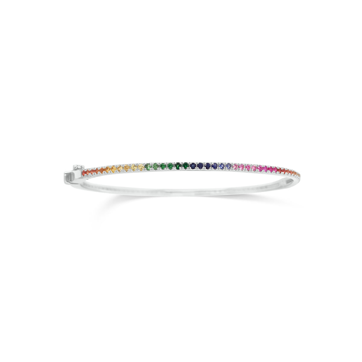 Rainbow Gemstone Bangle  - 14K gold weighting 6.78 grams.  - 86 Multicolor stones totaling 1.31 carats.
